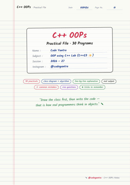 C++ OOPs Practical File cover